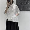 Women's Blouses Shirts QWEEK Women's Blouse Asymmetrical Harajuku Japanese Korean Style Black White Shirt Loose Button Up Tops Casual Summer Fashion 230211