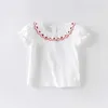 Camisetas de camisetas novas camisetas de manga curta infantil camisetas finas de verão garotas garotas de garotas com algodão com algodão de meia mangas camisetas p4 597 T230209