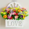 Simula￧￣o de cesta de flores pendurada na parede Conjunto de arte floral de pl￡stico Flor falso Pendure na sala de decora￧￣o de decora￧￣o Flores decorativas