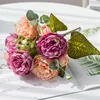 Decorative Flowers Pink Rose Autumn Artificial Silk Peony Bouquet High Quality Diy Home Wedding Decoration Luxury Fake Flower Accessories