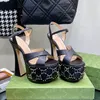 Janaya leather G Stud szczegółowe sandały na platformie masywne wysokie obcasy Pasek na kostkę z wystającym palcem sandały na obcasie klockowym luksusowe markowe buty damskie obuwie fabryczne