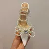 Sandals Luxury Rhinestone Soft Clear PVC Women Pumps Sexy Ankle Strap Pearls bowknot Thin High heels Fashion Summer Wedding Bridal Shoes G230211