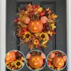 Dekorativa blommor kransar 2023 Halloween Pumpkin krans för ytterdörren med pumpor Artificial Maples Sunflower Autumns Harvest Decor