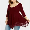 Women's T Shirts Summer Large Size 3XL 4XL 5XL 6XL 7XL Bust 128CM Women Sexy V-neck Irregular Lace Hem Stitching Top