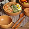 Bowls 5 Size Wooden Bowl Japanese Style Beech Wood Rice Soup Salad Container Small Large For Kids Tableware
