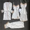 Kobietowa odzież snu 5pcs Satyna Satyna Kimono szata Suknia koronkowa szlafroks