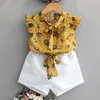 Kleidung Mädchen Sets Neue Frühling Sommer Floral Ärmelloses TshirtSolid Shorts PCS Kinder Anzug Mode T Kinder Kleidung