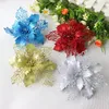 Guirnaldas de flores decorativas, 5 uds., 20cm, árbol de Navidad Artificial, decoración colgante DIY, adorno de año para el hogar, flor de pascua falsa con purpurina