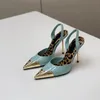 Dress shoes thin heels high heel ankle sandals leopard print toe wrap pointed 10.5C green patent leather luxury designer spring and summer party shoe 35-41 with box