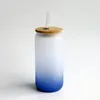 16oz sublimatie glazen tuimelaar blanco matglazen water fles gradiëntkleuren print tumblers met bamboe deksel stro diy koffiemokken