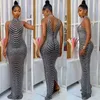 الفساتين غير الرسمية Anjamanor Rhinestone Sparkly Mesh Bodycon Maxi Dress Sexy Ladies Party Birth Birthday Fridate Nightclub Dresses D42-GE42 T230210