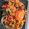 Dekorativa blommor kransar 2023 Halloween Pumpkin krans för ytterdörren med pumpor Artificial Maples Sunflower Autumns Harvest Decor