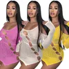 Casual Dresses ANJAMANOR Sexy See Through Crochet Bodycon Dresses for Women 2023 Fall Off Shoulder Long Sleeve Mini Dress Club Wear D26-DF31 T230210