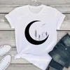 Camisetas B16 Camiseta Mulheres estéticas da lua impressão moda harajuku menina casual camiseta top 2021 Novo verão feminino roupas de camiseta T230209
