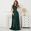 Платья для вечеринок Yeadzs Sexy Green Green Sequin Вечернее платье Maxi Maxi Платье с съемным шифоновым поездом Женщины Beading Long Prom Prome 19223 230210