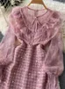 Casual jurken gagaok elegante jurk vrouwen 2023 lente herfst o nek patchwork flare mouw borduurwerk chic franse vestidos