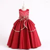 Girl Dresses Long Kids Pageant Gown Satin Ballgown Little /Teen Girls Birthday With Pearls Appliques Flower For Wedding