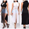 Women's Blouses Sexy Women's Sleeveless O Neck Patchwork Side High Split Shirt Top Long Black White Maxi Dress
