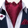 Neck Tie Set Bourgogne Red Paisley Men Vintage Ascot Tie Wedding Formal Cravat Ascot Luxury Slipsan Hanky ​​Cufflinks Ring Set For Party Dibangu 230210