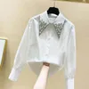 Women's Blouses Shirts High Quality Pearls Diamonds Collar White Shirt Women Tops Mujer Spring Arrival OL Elegant Blouse Tops Camisas Mujer 230211