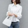 Women's Blouses Spring Women Blouse Big Hem OL Style Solid Color Long Sleeves Single-breasted Business Turn-down Collar Office Lady Shirt