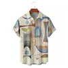 남자 캐주얼 셔츠 남성용 하와이 남성 기하학적 컬러 블록 인쇄 느슨한 짧은 슬리브 비치 블라우스 탑 카미아스 homme