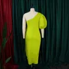 Sukienki imprezowe Eleganckie sukienki dla kobiet jedno ramię w rękawie latarni Wysoka podzielona kostka długość Seksowna nocna impreza Vestidos Mujer 230211