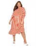 Plus Size Dresses Half Sleeve Summer Spring Casual Stripe Dress Women Loose Red And White Smock Large Midi Tiered 6XL