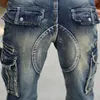 Herr jeans sommar retro last shorts casual Bermuda homme manlig mode tvättad denim byxa Big Pocket Croped Jean 230211