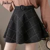 Jupes Jielur Plaid femmes jupe hiver mince noir Saia Faldas Chic Mini a-ligne jupe haute Wiast fermeture éclair jupes femmes automne S-XXL 230211