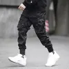 Męskie spodnie Hip Hop Boy Track elastyczna talia harem pant men streetwear punkowe wstążki design mężczyzna czarne kieszenie joggersmen's Boun22