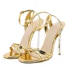 Sandalen Nieuwe sexy gouden 12 cm hoge hakken sandalen vrouwen mode open teen enkelgesp riem dames bruiloft stripper schoenen nesto's mujer g230211