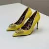 Sukienka buty na obcasie sandały obiadowe kryształ kryształowe skórzane palce butów butów łodzi 10,5 cm luksusowy projektant wiosny i letnie buty na imprezę 35-41