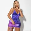 カジュアルドレスAnjamanor Drawstring Bodycon Dressセクシーな夏の服クラブ女性のための紫のネクタイダイストラップミニドレスD85-BF15 T230210