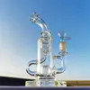 2022 Twin Chamber Clear Luxury 9inches Hookah Glass Bong Dabber Rig Recycler Pipes Water Bongs r￶kr￶r 14,4 mm Kvinnlig fog med vanlig sk￥l
