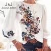 Jocoo Jolee Femmes Élégant Manches Bouffantes Noeud Papillon Chemise Imprimé Floral O-cou Femmes Blouse Dames Chic Tops Lâche Mousseline De Soie Blouse Blusa 230211