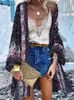 Kvinnors blusar skjortor Zanzea Women Cardigan Summer Open Front Bohemian Floral Printed Blue Kimono Casual Loose Beach Tops Vintage Long Sleeve Blusa 230211