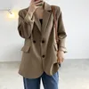 Kadınlar Suits Blazers HXJJP ÇİFT KREYİ BÜYÜK BOYDA SİYAH BLAZER Kadınlar Bahar Sonbahar Drape Düz Renk Gevşek Takım Ceket Ofisi Lady 230210