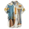 남자 캐주얼 셔츠 남성용 하와이 남성 기하학적 컬러 블록 인쇄 느슨한 짧은 슬리브 비치 블라우스 탑 카미아스 homme