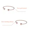 18K Rose Gold Pave Cuff Bangle Bangle مع صندوق أصلي لـ Pandora 925 Sterling Silver Wedding Jewelry CZ Diamond Engagement Homelet Set Set Bracelet