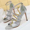 Sandals BIGTREE Shoes Serpentine Rhinestone Women Sandals Satin Hollow Sandals Women High Heels Summer Sandles Women Sexy Heeled Sandals G230211