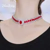 Choker Luxury Chinese Red Zircon Necklace For Women Eternity Promise CZ Crystal Bracelets Engagement Wedding Jewelry Love Gift
