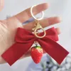 Key Rings Strawberry Red Bowknot Keychain Keyring For Women Girl Jewelry Simulated Fruit Cute Car Key Holder Friend Gifts G230210