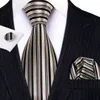 Neck Tie Set Fashion Designer Gold Striped Men Tie Gold Brooches Silk Tie Handkerchief Set Neck Tie For Men Groom Gift Business Barry.Wang 230210