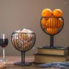 Plates Nordic Creative Wrought Iron Wine Glass Shape Fruit Drain Basket Simple Household Living Room Tray Art Candy Dessert