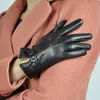 Five Fingers Gloves Winter Genuine Leather Gloves Women Brand Sheepskin Warm Solid Color Female Real Sheep Lady Fashion Party Gloves WSR170 230210