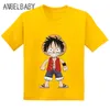 T-shirts Anime One Piece Lufy Tryck Barn Rolig T-shirt Bebis Flickor Sommar Bomulls T-shirt Pojkar Tecknad Kläder GKT245 T230209