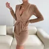 Casual jurken sexy diep v-hals kanten lange mouw longework dames pullover jurk lente herfst slank gebreide trui elegante damesvestidos