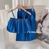 Zet meisjes denim pak zomer nieuwe baby Koreaanse Suars Suarsure Top Leisure Wide Leg broek Tweerplaats Set Kids Boutique Clothing