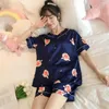 Women's Sleepwear Summer 2023 Ice Silk Pajamas Women's Short-sleeved Imitation Cartoon Fashion Home Service Outer Wear Suit